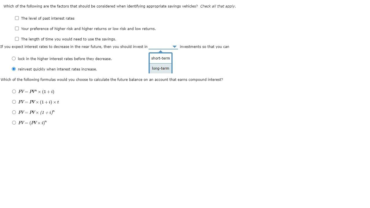 Solved Which of the following are the factors that should be | Chegg.com