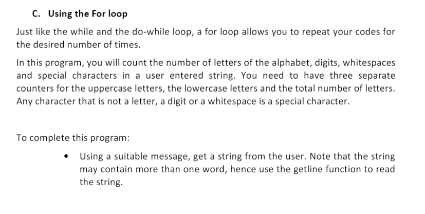 Solved C. Using the For loop Just like the while and the | Chegg.com