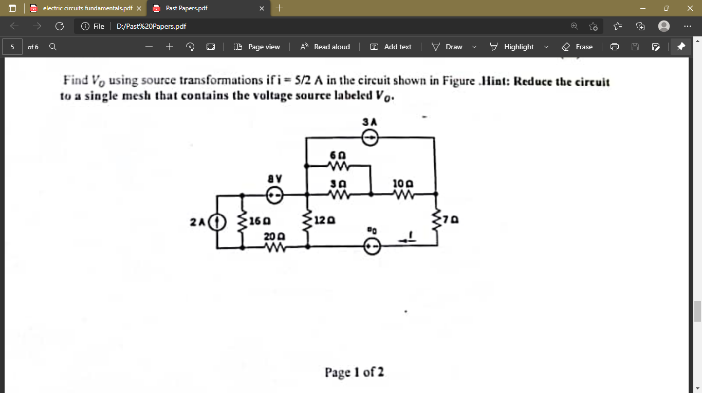 Solved electric circuits fundamentals.pdf x Past Papers.pdf | Chegg.com