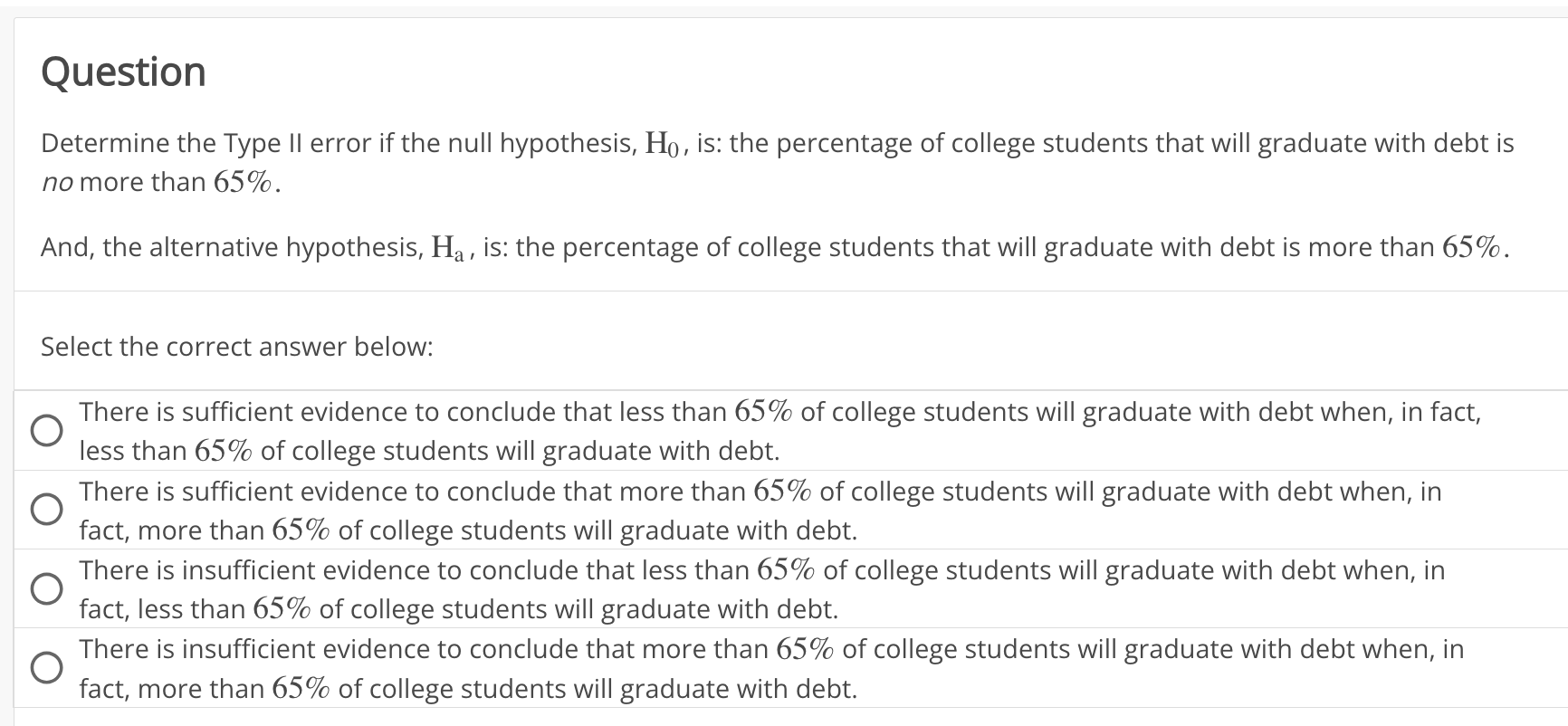 Solved Determine the Type II error if the null hypothesis, | Chegg.com