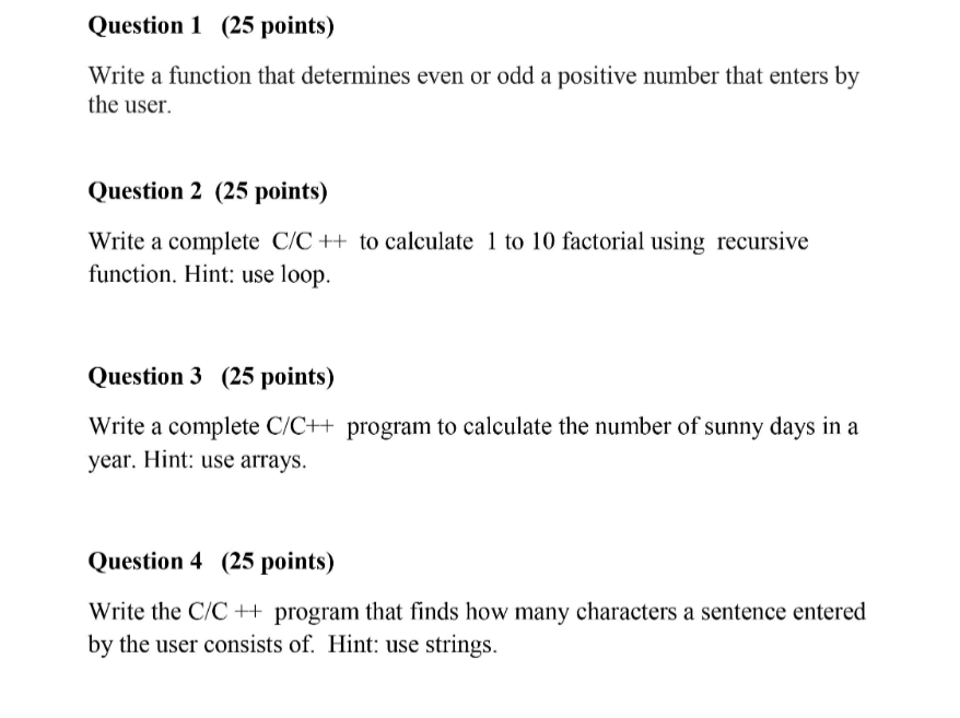 Solved Question 1 (25 points) Write a function that | Chegg.com
