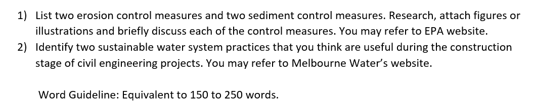 Solved 1) List Two Erosion Control Measures And Two Sediment | Chegg.com