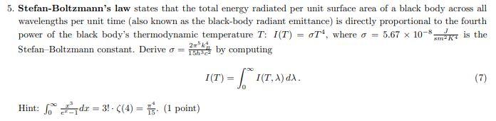 Solved 5. Stefan-Boltzmann's law states that the total | Chegg.com