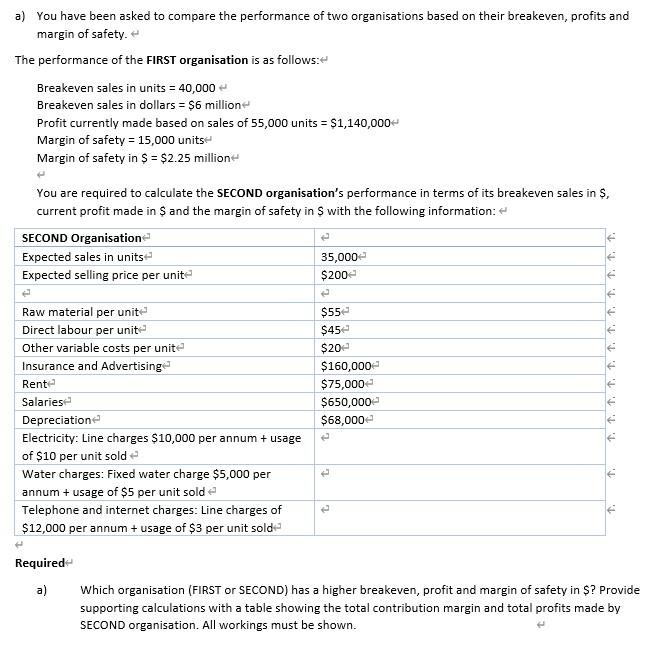 Solved A) You Have Been Asked To Compare The Performance Of | Chegg.com