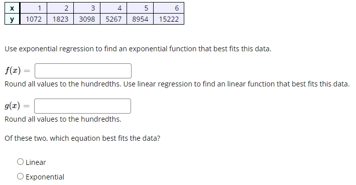 Solved Use exponential regression to find an exponential | Chegg.com