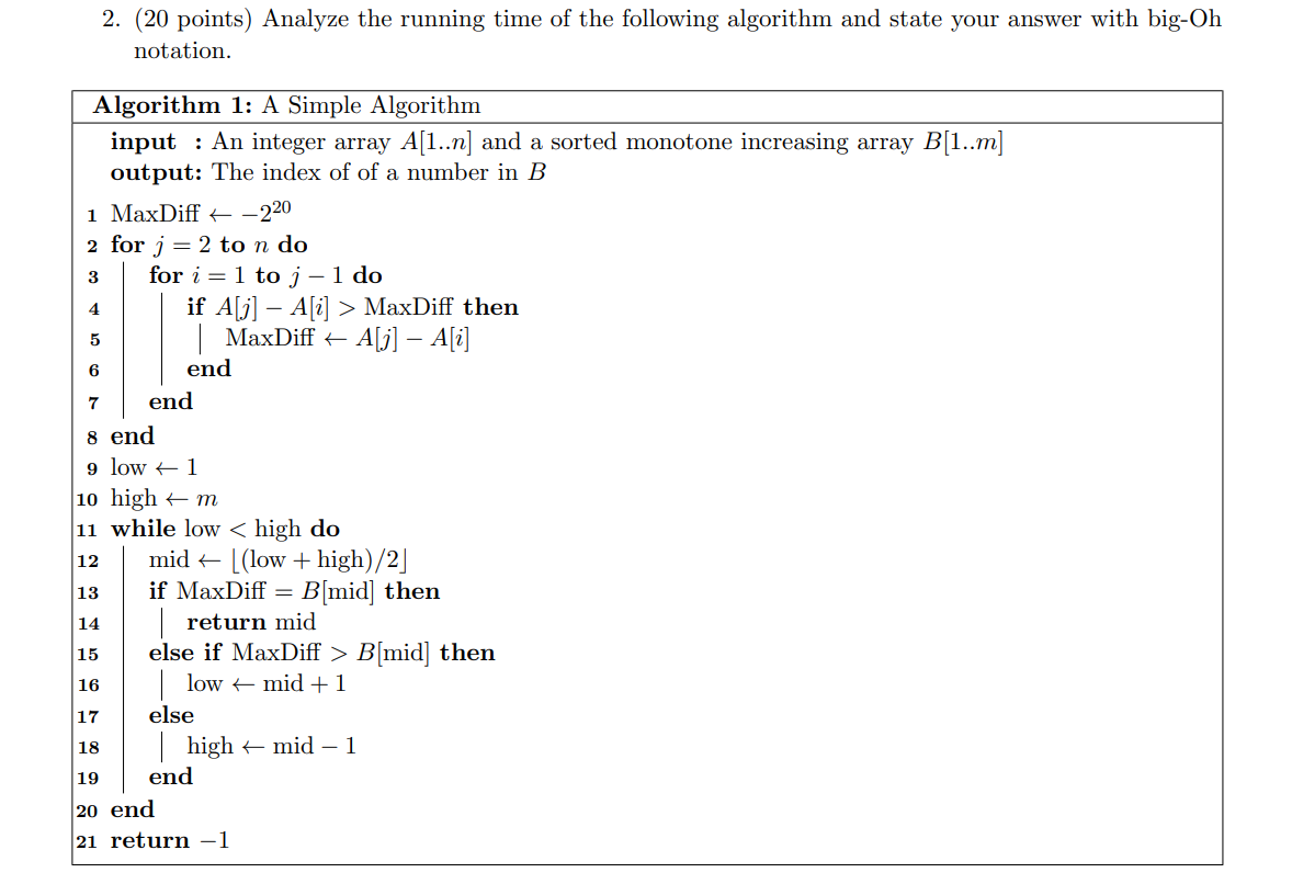 Solved Analyze the running time of the following algorithm | Chegg.com