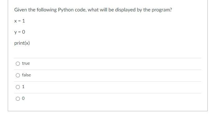 Solved Given the following Python code, what will be | Chegg.com