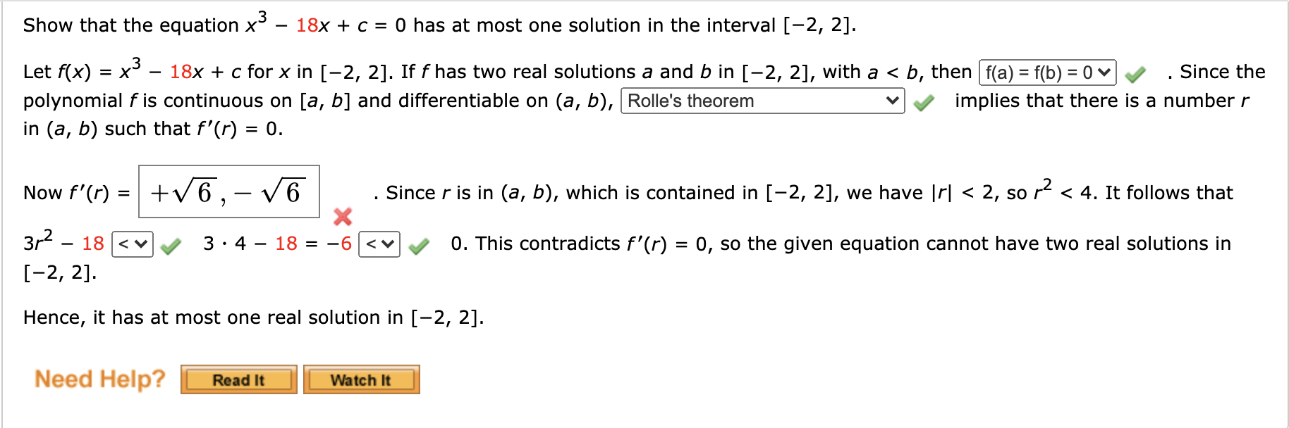 Solved Show That The Equation X X3 18x C 0 Has At Most Chegg