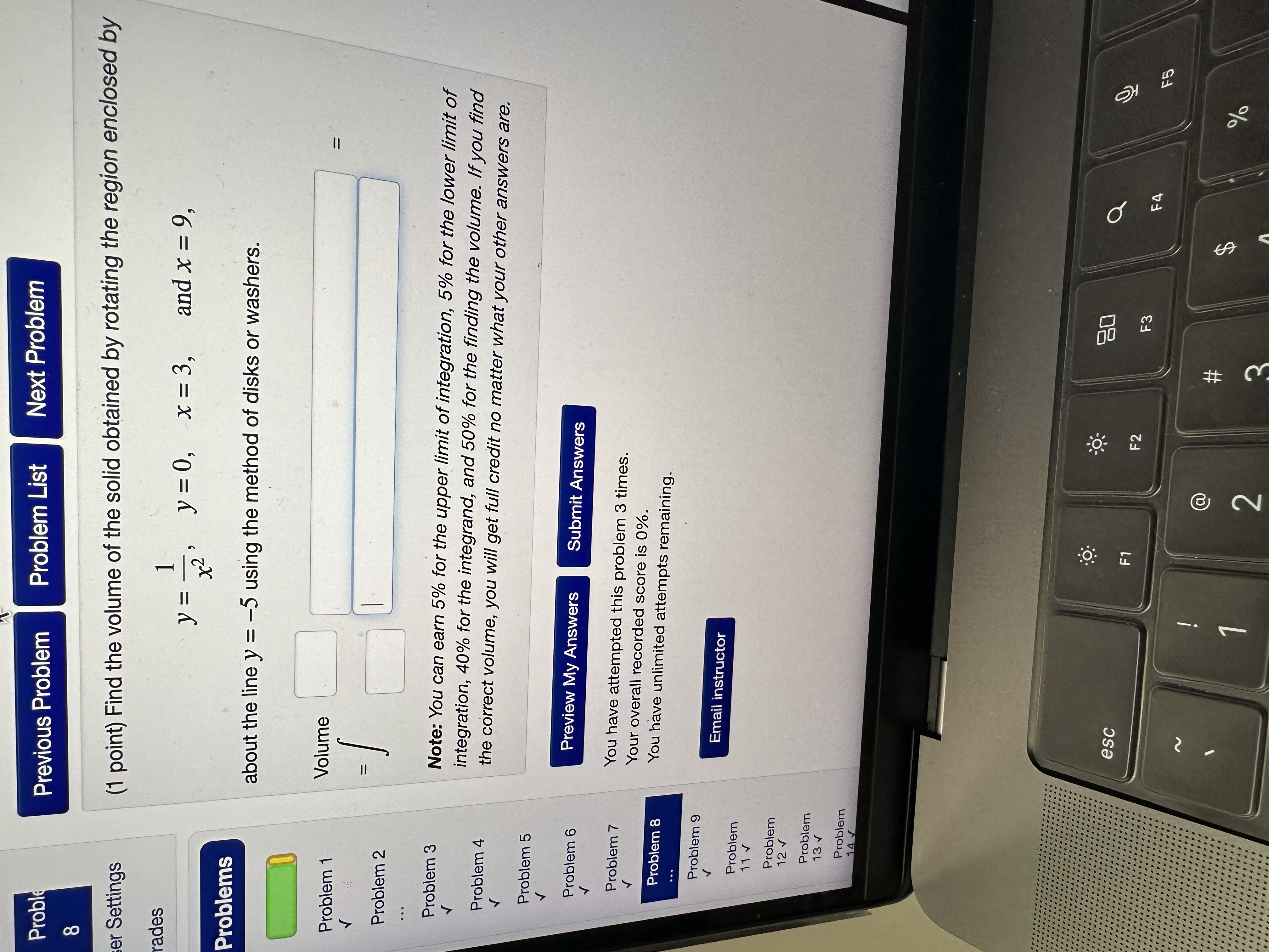 Solved ( 1 ﻿point) ﻿Find the volume of the solid obtained by | Chegg.com