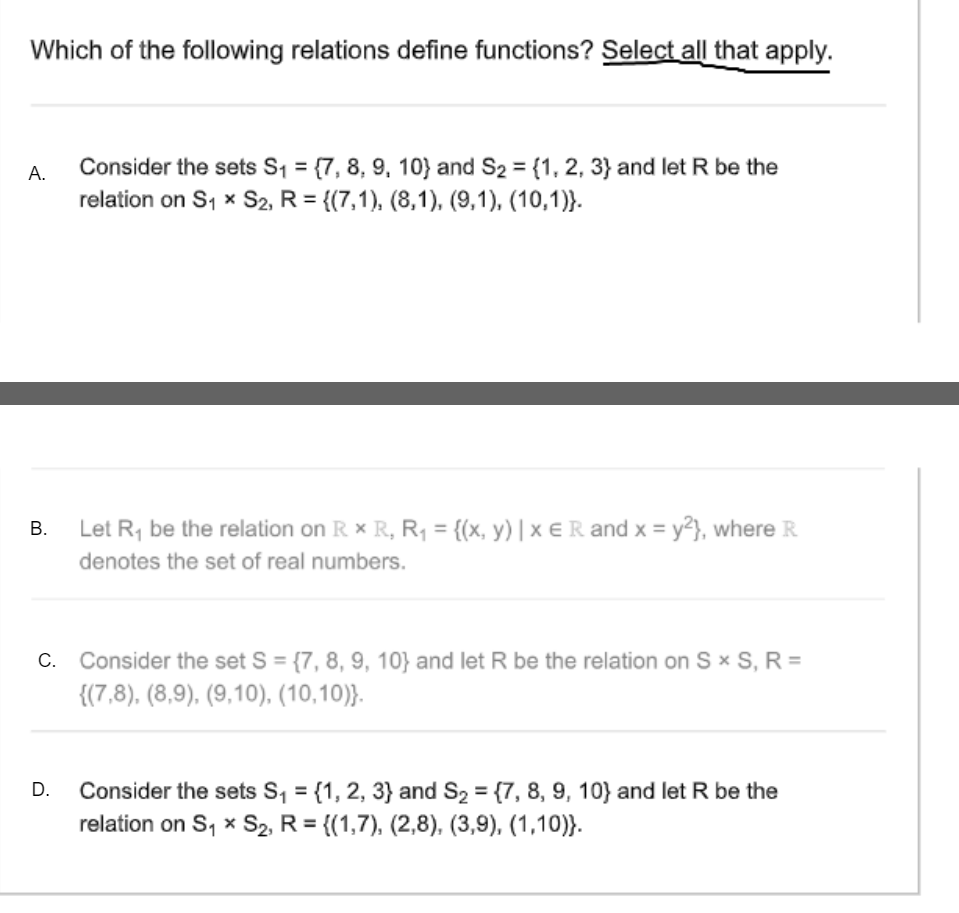 Solved Which Of The Following Relations Define Functions? | Chegg.com