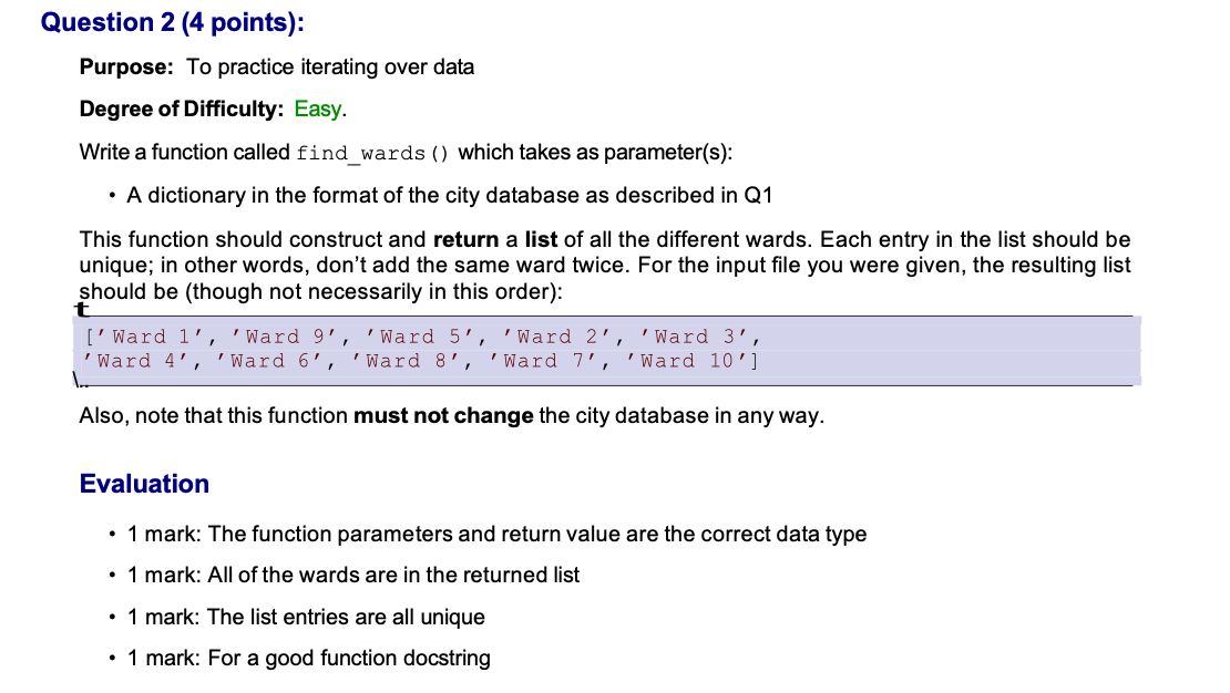 Question 3 (4 points.: Purpose: To practice iterating