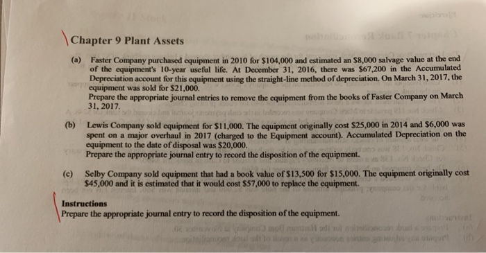 Solved Chapter 9 Plant Assets Faster Company purchased | Chegg.com