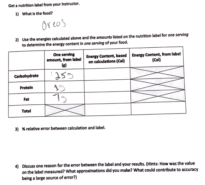 Solved Get A Nutrition Label From Your Instructor. 1) What | Chegg.com