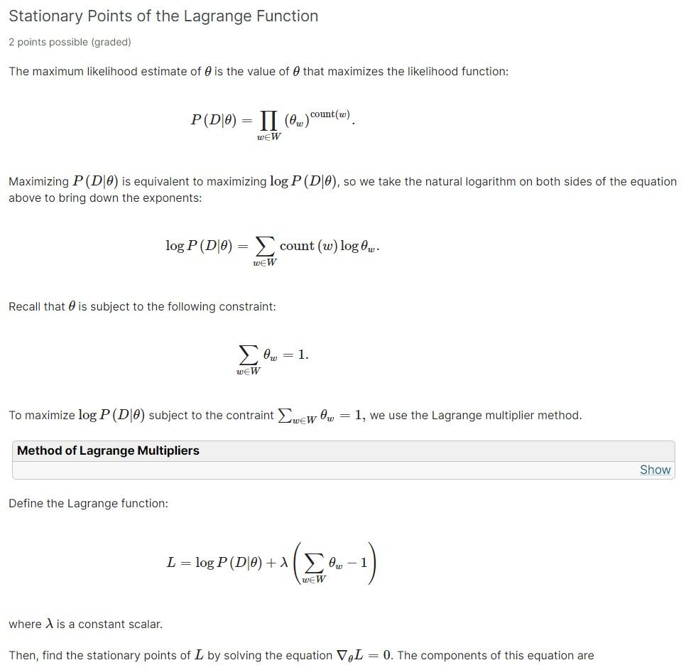 Deriving MLE for a General Multinomial Model: | Chegg.com