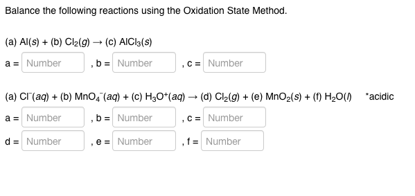 Solved Balance the following reactions using the Oxidation | Chegg.com