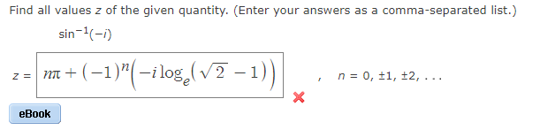 Solved Find all values z of the given quantity. (Enter your | Chegg.com