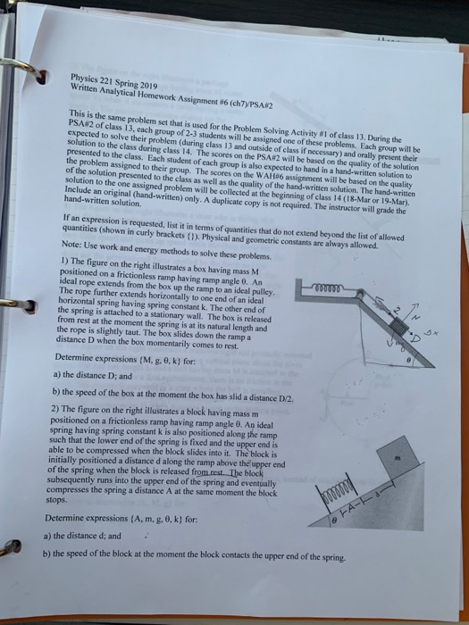 Solved Physics 221 Spring 2019 written Analytical Homework | Chegg.com