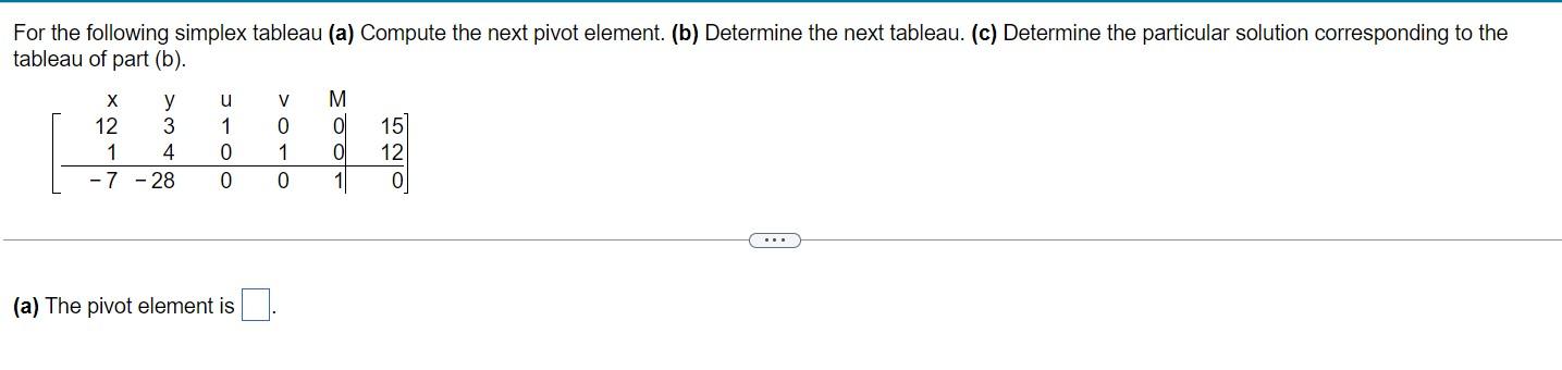 For the following simplex tableau (a) Compute the | Chegg.com