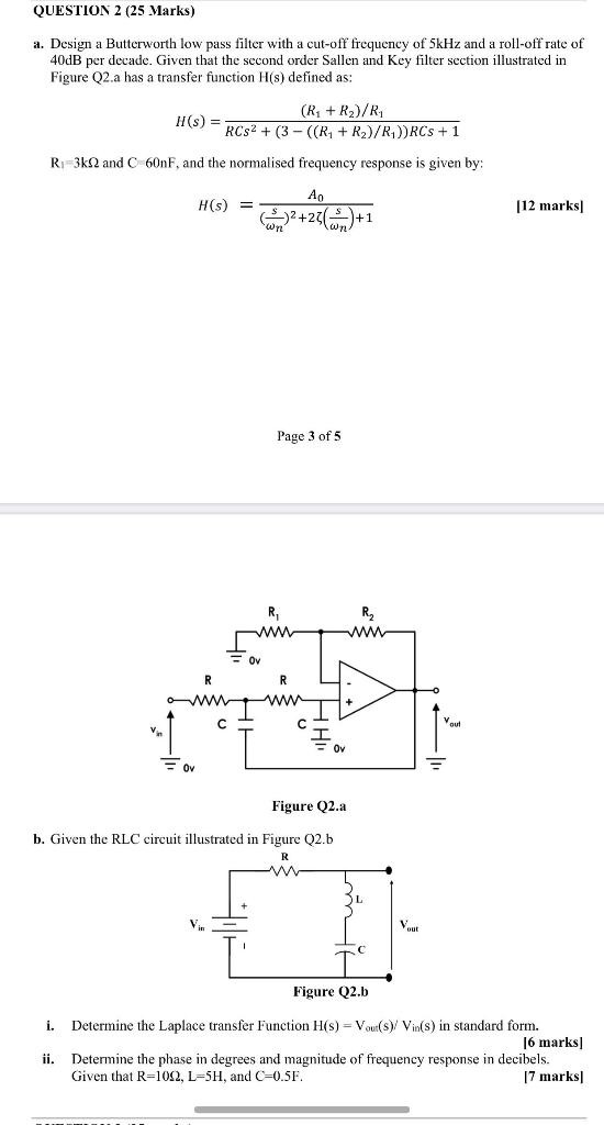 Solved QUESTION 2 (25 Marks) A. Design A Butterworth Low | Chegg.com