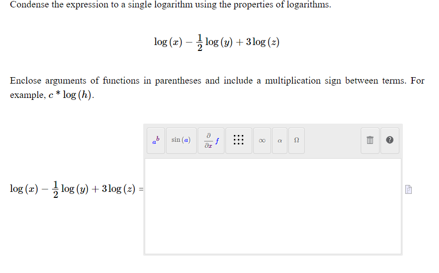 Solved Condense the expression to a single logarithm using | Chegg.com