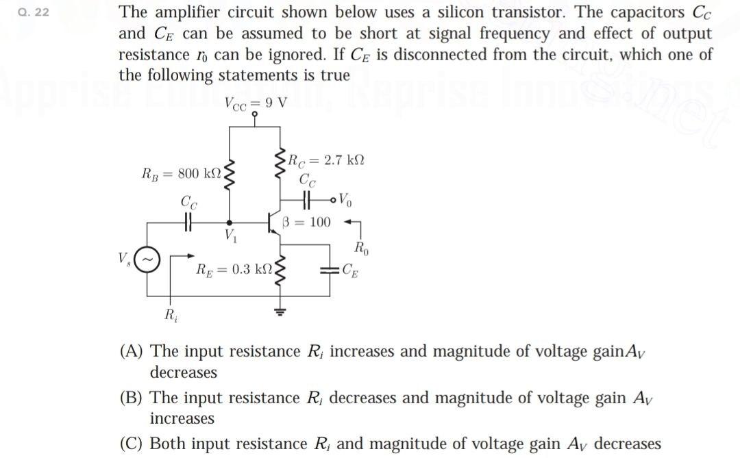 Solved Q. 22 The amplifier circuit shown below uses a | Chegg.com