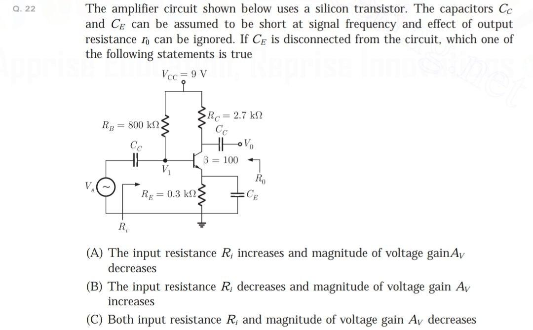 Solved Q. 22 The Amplifier Circuit Shown Below Uses A | Chegg.com