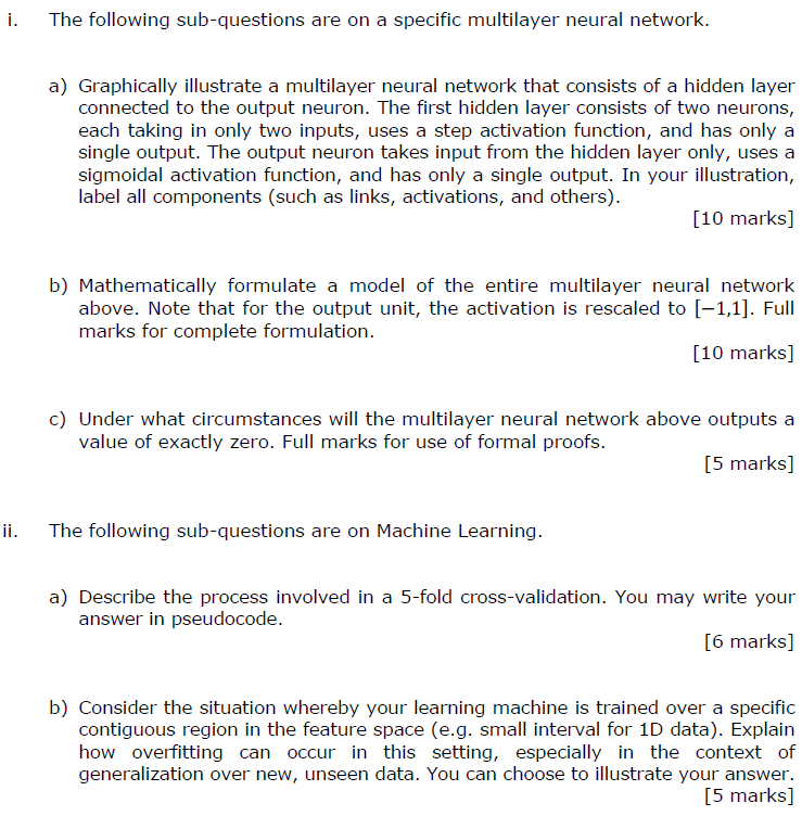 Solved i. The following sub-questions are on a specific | Chegg.com