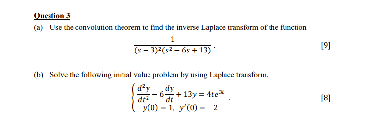 Solved Question 3 (a) Use the convolution theorem to find | Chegg.com