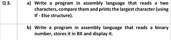 Solved Q3. a) Write a program in assembly language that | Chegg.com
