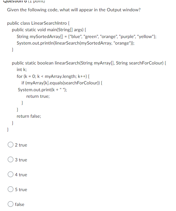 Solved Question 2 (1 point) Given the following code | Chegg.com