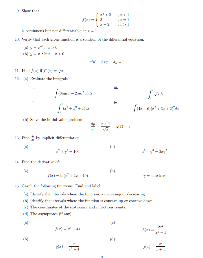 Solved 9. Show that 12 + 2 3 f(x) = { +2 is | Chegg.com