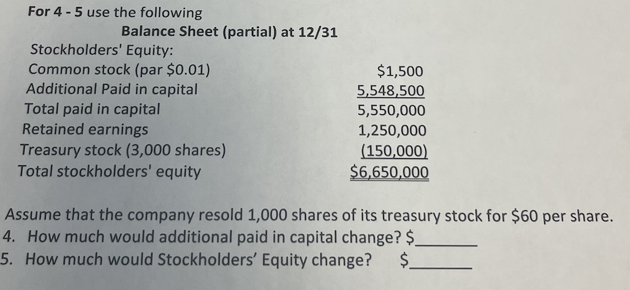 Solved Assume That The Company Resold 1,000 Shares Of Its | Chegg.com