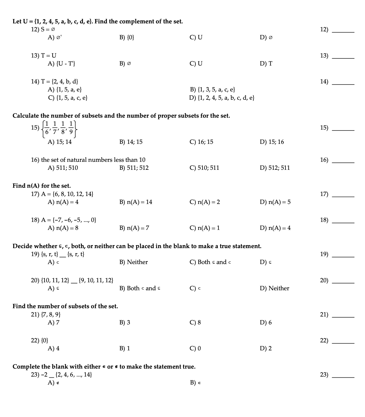 Solved Let U 1 2 4 5 A B C D E Find The Compl Chegg Com