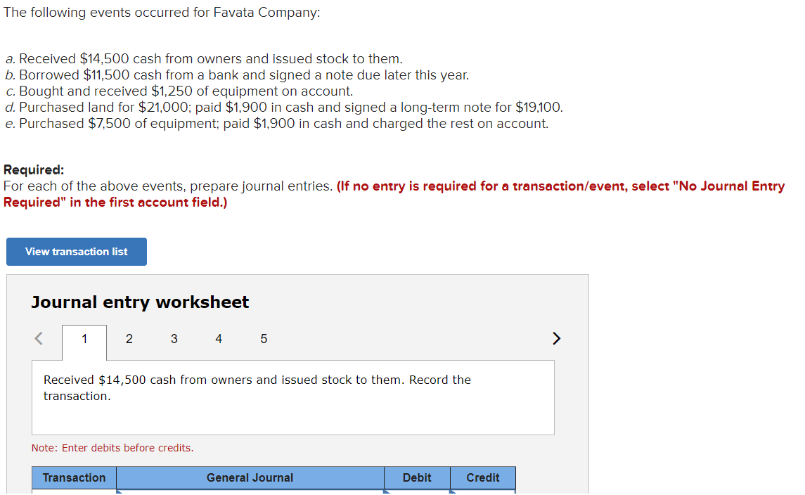 Solved The following events occurred for Favata Company: a. | Chegg.com