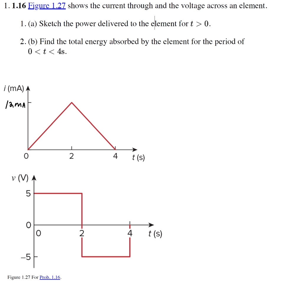 Solved 1.1.16 Figure 1.27 shows the current through and the | Chegg.com