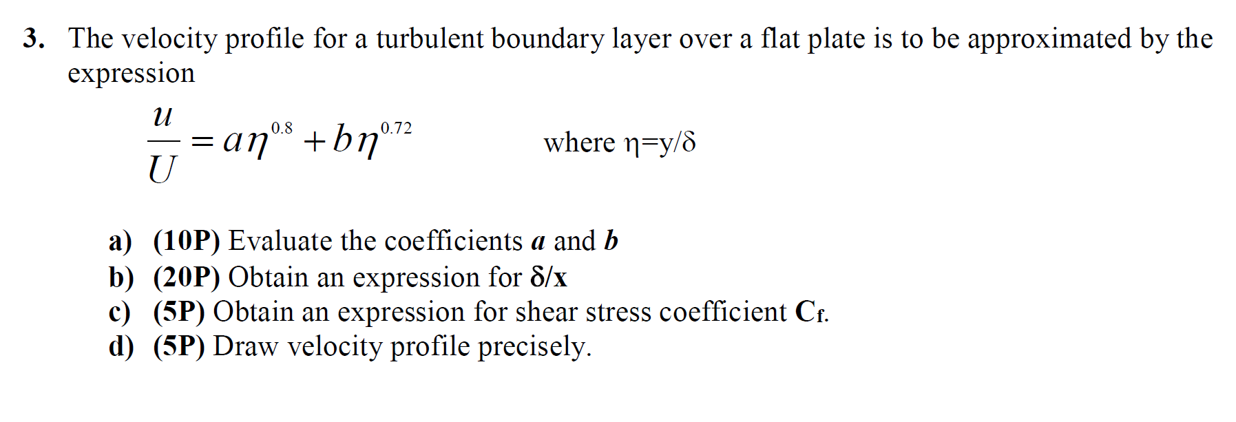 Solved 3. The velocity profile for a turbulent boundary | Chegg.com