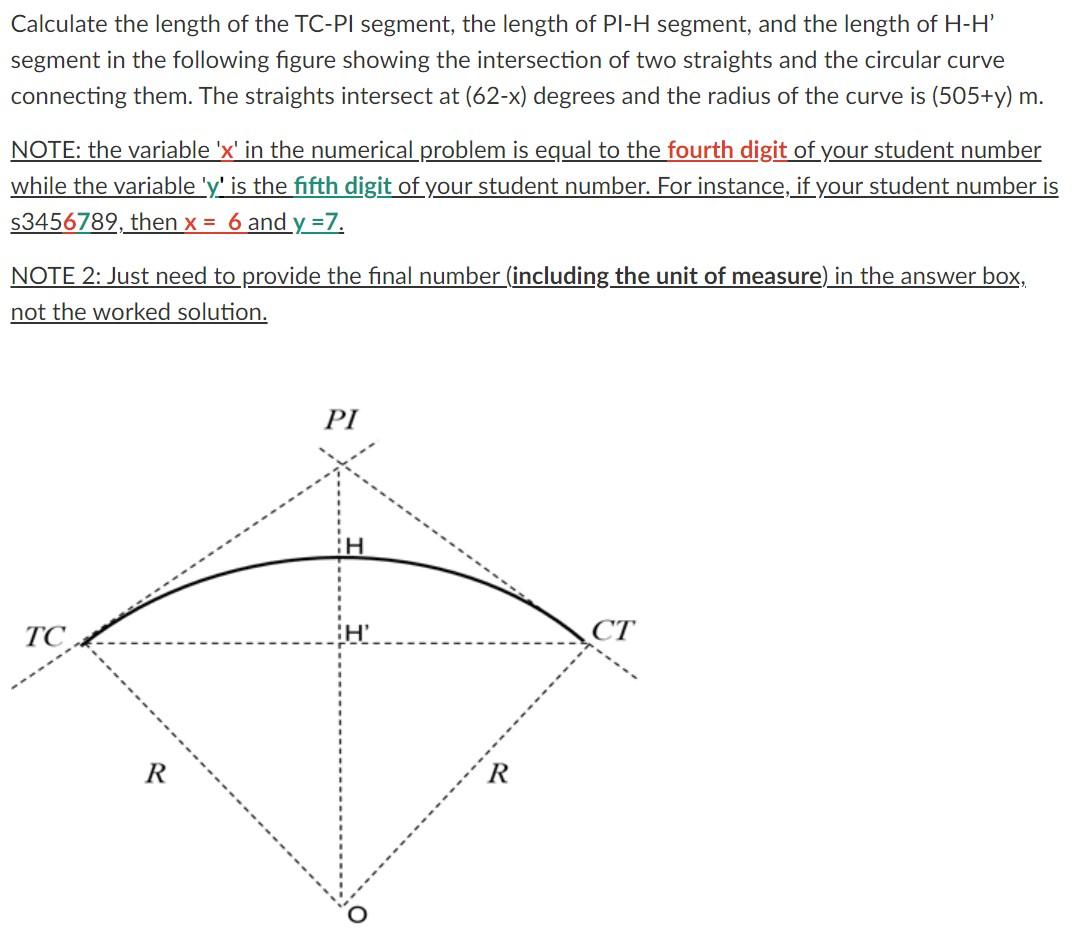 Solved Calculate the length of the TC-PI segment, the length | Chegg.com