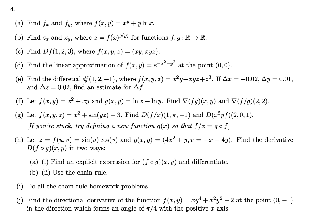 Solved 4 A Find Fx And Fy Where F X Y Xy Y Lnx Chegg Com