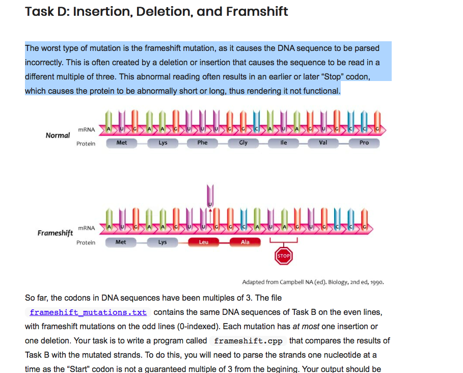 Task D Insertion, Deletion, And Framshift The Wor...