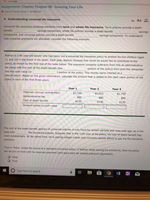 Solved Assignment: Chapter Chapter 08-Insuring Your Life Due