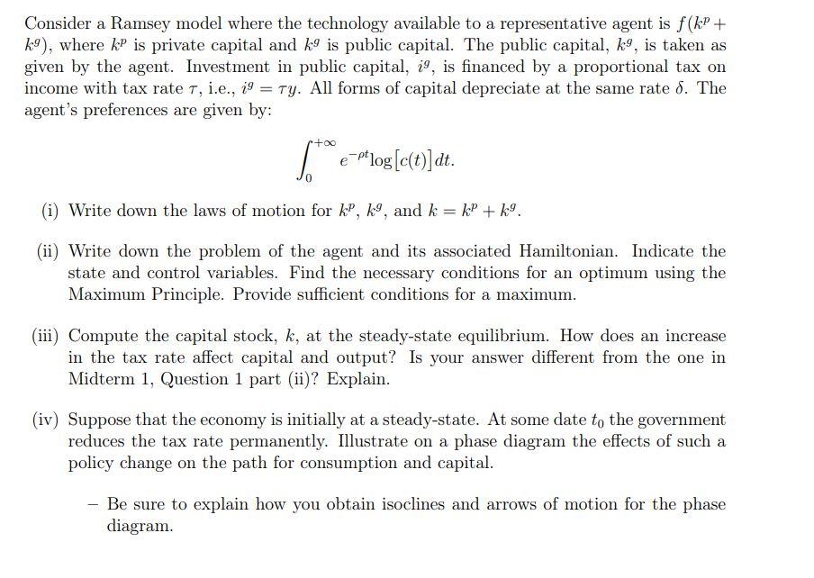 Solved Consider a Ramsey model where the technology | Chegg.com