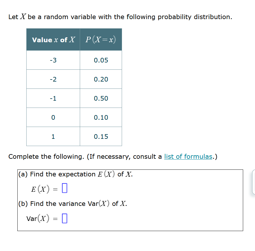 Solved Let X Be A Random Variable With The Following | Chegg.com