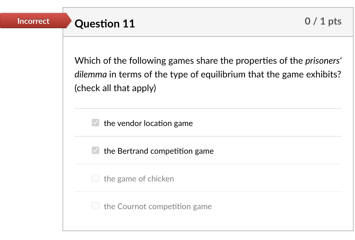 Solved Incorrect Question 10 0 / 1 pts Which of the games | Chegg.com