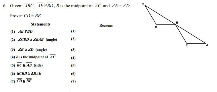 Solved 6. Given: ABC, AE PBD, B Is The Midpoint Of AC And ZE | Chegg.com