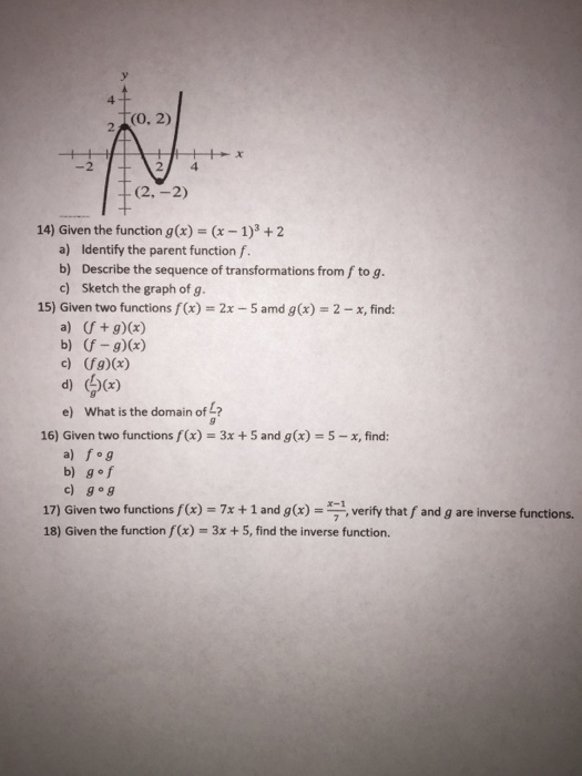 Solved 4 2 CO. 2) -2 14) Given the function g(x)(x 1)+2 a) | Chegg.com
