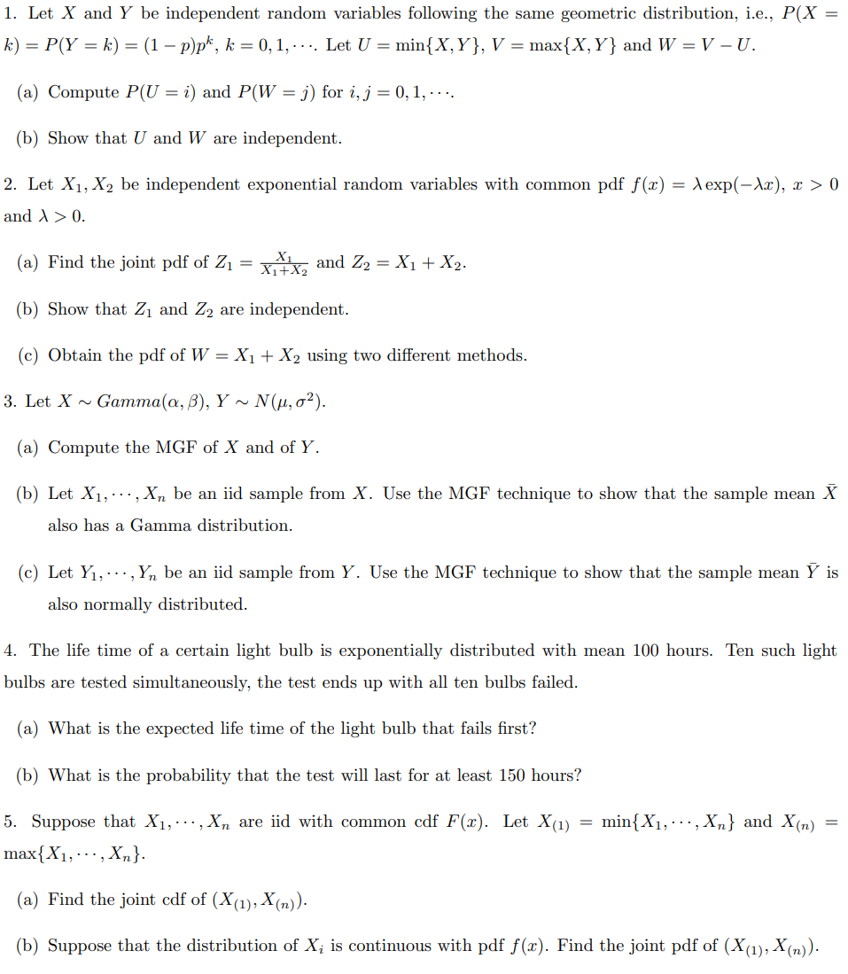 Solved 1. Let X and Y be independent random variables | Chegg.com