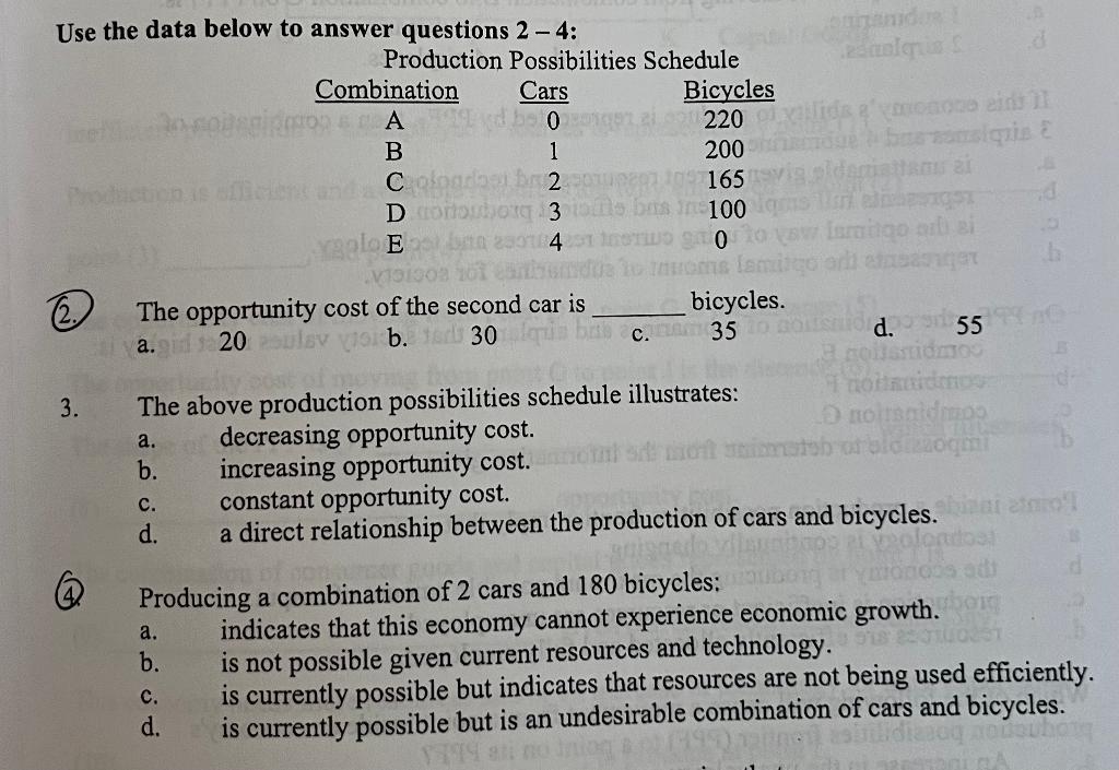 Solved Use the data below to answer questions 2 4 Chegg