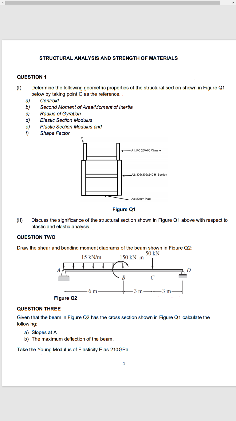 Solved STRUCTURAL ANALYSIS AND STRENGTH OF MATERIALS | Chegg.com