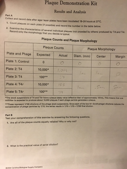 Solved Plaque Demonstration Kit Results and Analysis Part A
