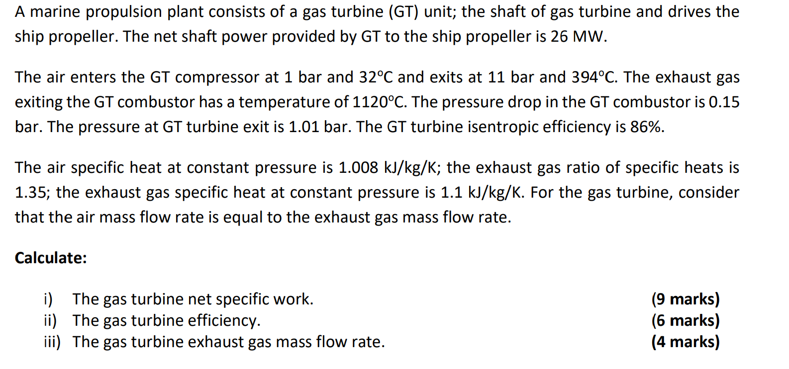 Solved A marine propulsion plant consists of a gas turbine | Chegg.com